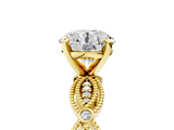 Yellow gold Round Solitaire Milgrain Diamond Engagement Ring with Bezel and Marquise Band_124