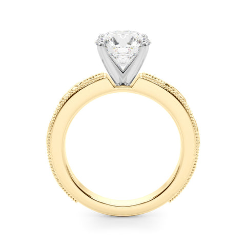 Yellow gold Round Solitaire Milgrain Engagement Ring with Filigree Band and Four-Prong Setting 2