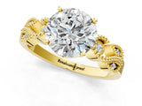Yellow gold Round Solitaire Milgrain Leaf Band with Prong Setting_5