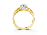 Yellow gold Round Solitaire Milgrain Leaf Band with Prong Setting_7