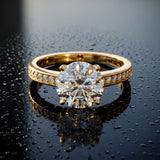 Yellow gold Round Solitaire Pavé Band Prong Setting Ring_15
