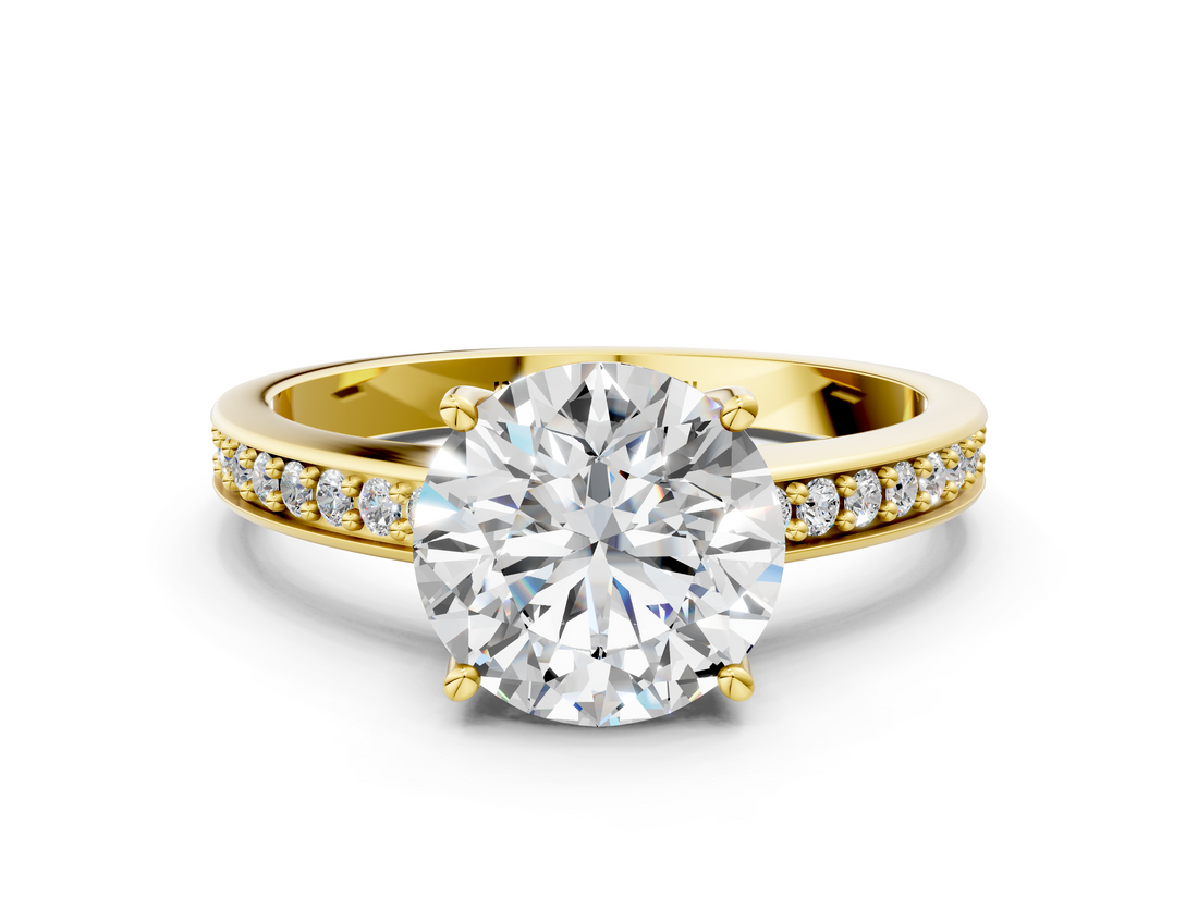 Yellow gold Round Solitaire Pavé Band Prong Setting Ring_23