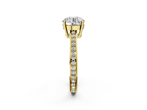 Yellow gold Round Solitaire Pavé Band Prong Setting Ring