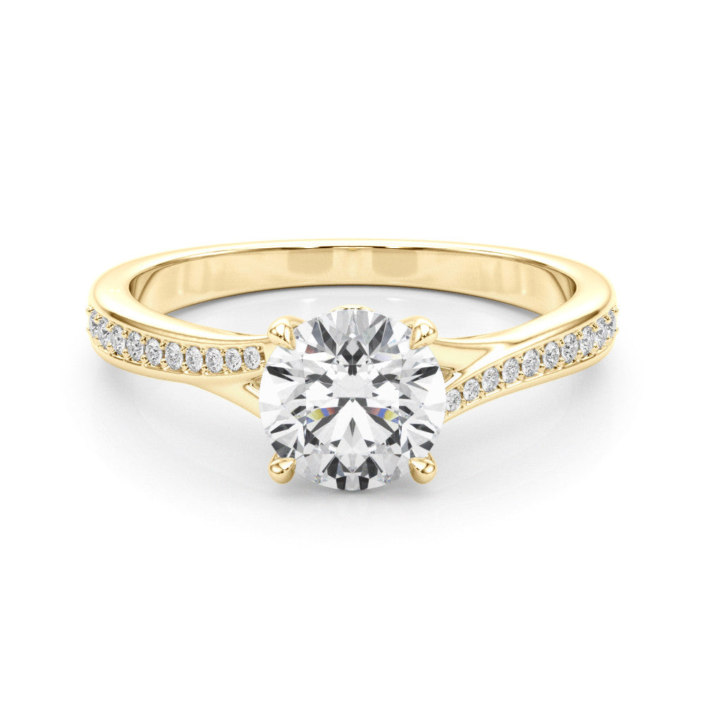Yellow gold Round Solitaire Pavé Band with Four-Prong Setting 1