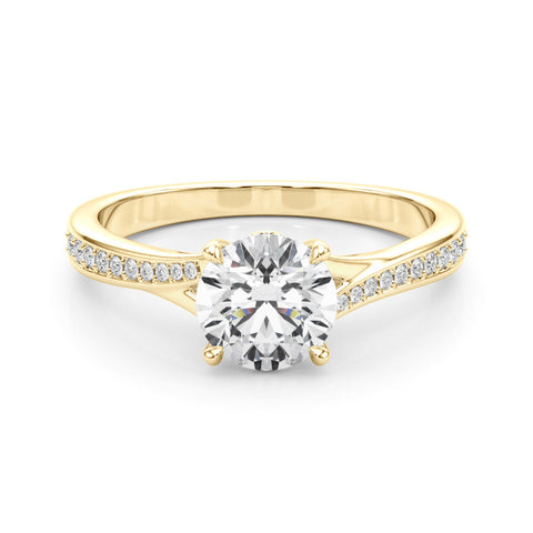 Yellow gold Round Solitaire Pavé Band with Four-Prong Setting 1