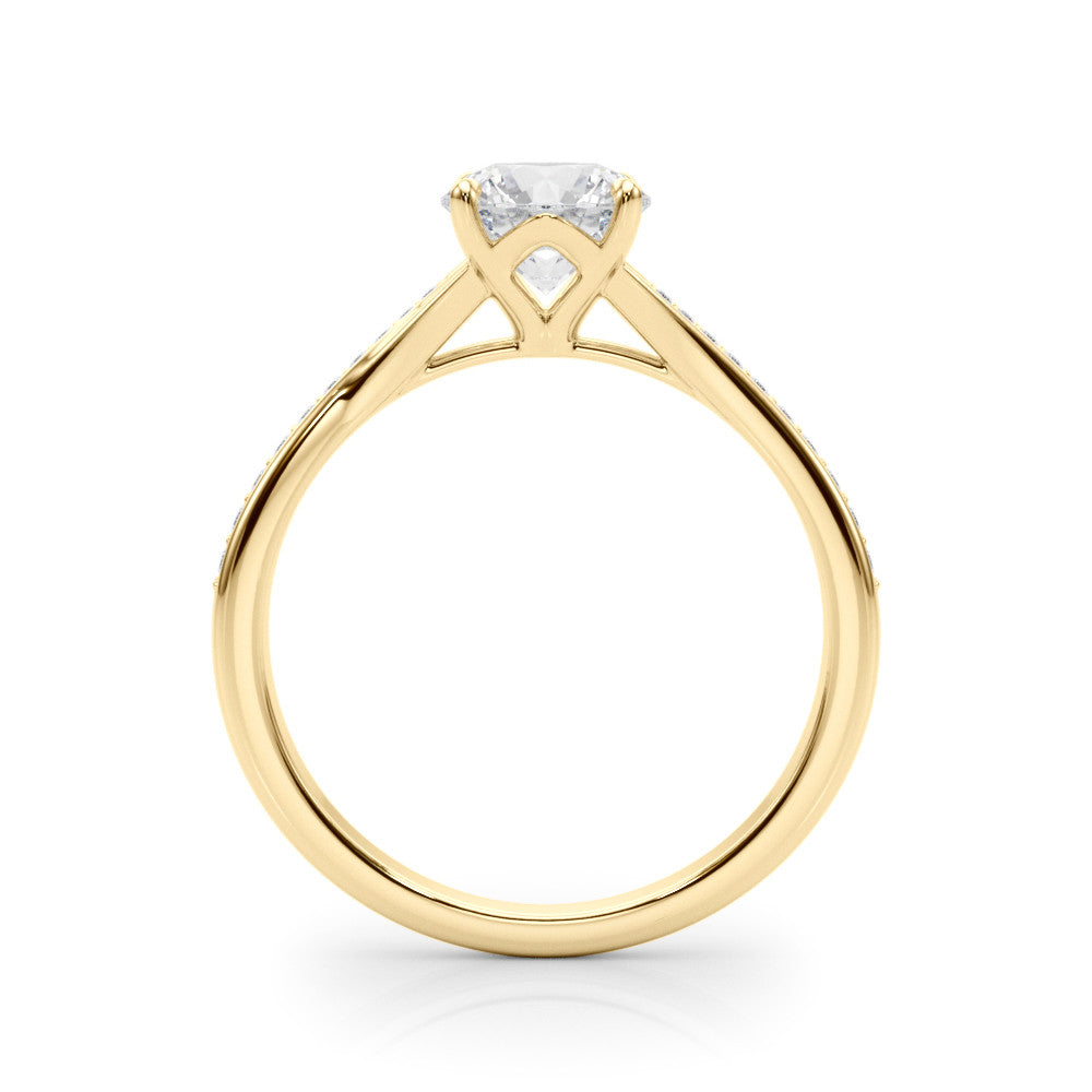 Yellow gold Round Solitaire Pavé Band with Four-Prong Setting 2