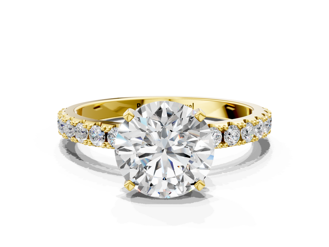 Yellow gold Round Solitaire Pavé Band with Four-Prong Setting_173