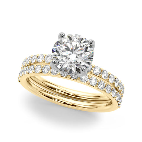 Yellow gold Round Solitaire Pavé Diamond Engagement Ring with Four-Prong Setting 1