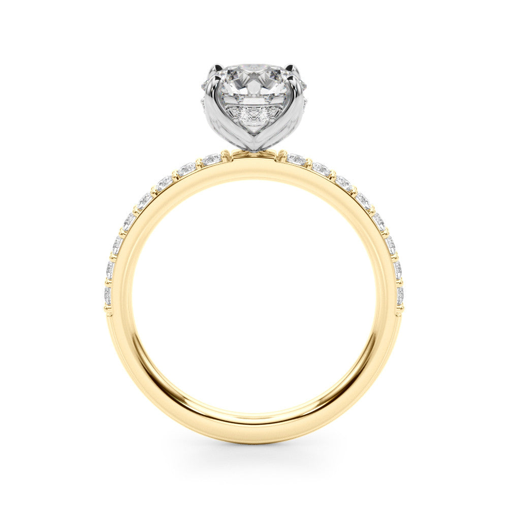 Yellow gold Round Solitaire Pavé Diamond Engagement Ring with Four-Prong Setting 2
