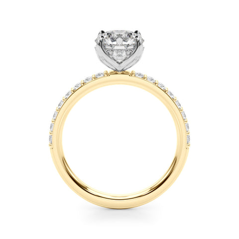 Yellow gold Round Solitaire Pavé Diamond Engagement Ring with Four-Prong Setting 2