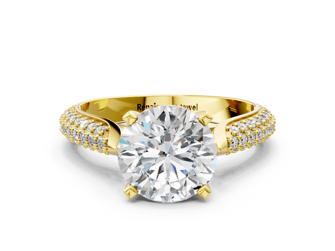 Yellow gold Round Solitaire Pavé Diamond Engagement Ring with Four-Prong Setting_172