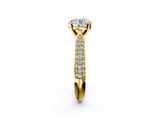 Yellow gold Round Solitaire Pavé Diamond Engagement Ring with Four-Prong Setting_174