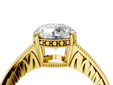 Yellow gold Round Solitaire Pavé Diamond Milgrain Engagement Ring with Four-Prong Setting_10