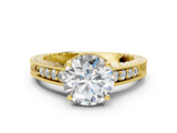 Yellow gold Round Solitaire Pavé Diamond Milgrain Engagement Ring with Four-Prong Setting_6