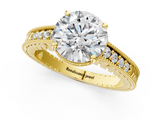 Yellow gold Round Solitaire Pavé Diamond Milgrain Engagement Ring with Four-Prong Setting_7