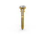 Yellow gold Round Solitaire Pavé Diamond Milgrain Engagement Ring with Four-Prong Setting_8