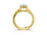 Yellow gold Round Solitaire Pavé Diamond Milgrain Engagement Ring with Four-Prong Setting_9