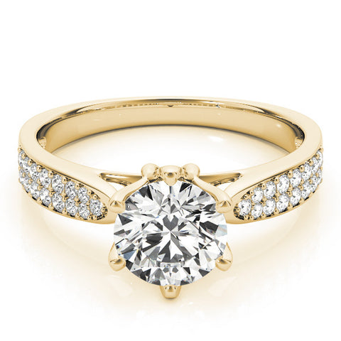 Yellow gold Round Solitaire Pavé Split Shank Six-Prong Diamond Ring 1