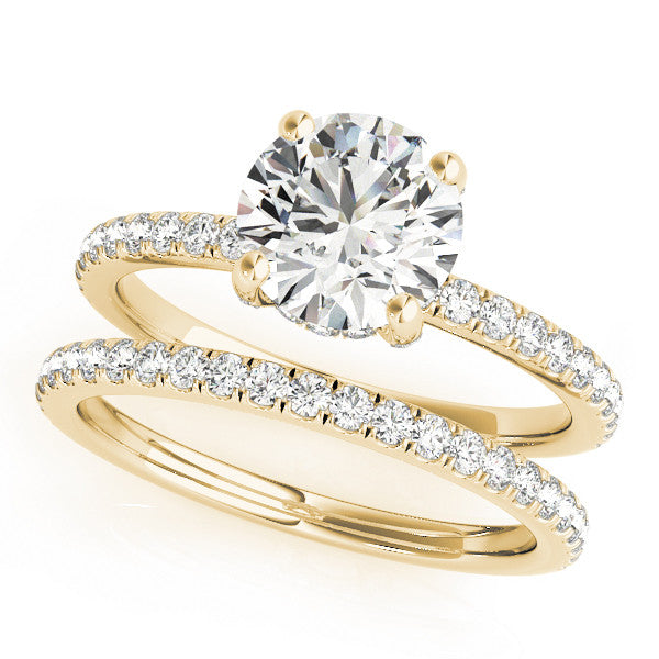 Yellow gold Round Solitaire Pave Diamond Engagement Ring with Four-Prong Setting 1