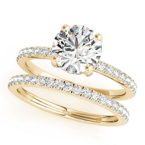 Yellow gold Round Solitaire Pave Diamond Engagement Ring with Four-Prong Setting 1