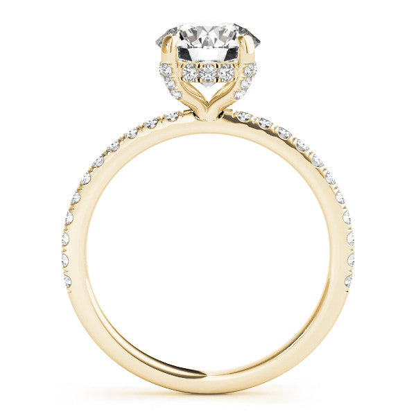 18K Yellow Gold 3.09 Carat D VS1 Round Diamond Solitaire Ring with Four-Prong Setting and Pavé Band