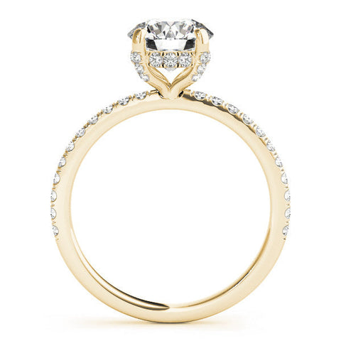 Yellow gold Fancy Blue Asscher Cut Diamond Solitaire Ring with Four-Prong Setting and Pavé Band