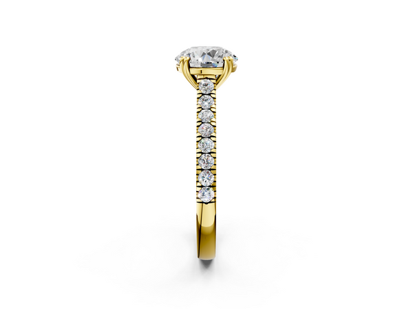 Yellow gold Round Solitaire Pave Diamond Engagement Ring with Prong Setting