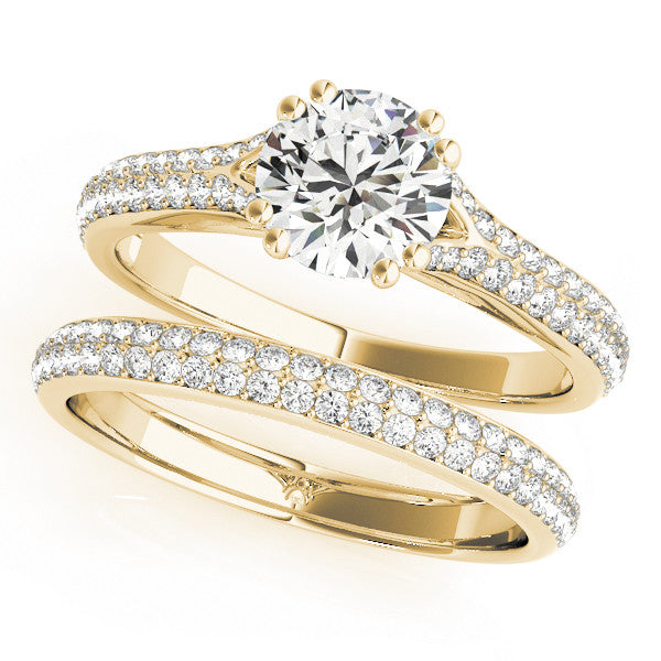 Yellow gold Round Solitaire Pave Split Shank Engagement Ring with Six-Prong Setting 1