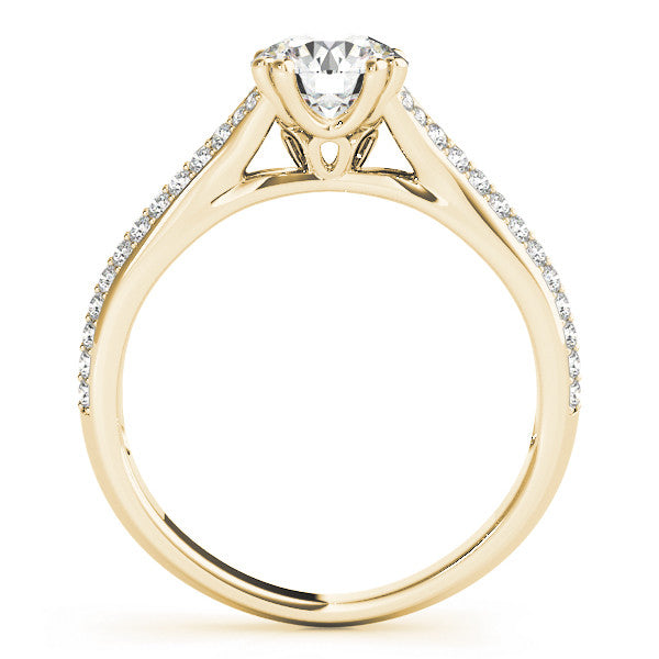 Yellow gold Round Solitaire Pave Split Shank Engagement Ring with Six-Prong Setting 2