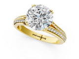 14K Yellow Gold 0.95 Carat E VS1 Round Diamond Split Shank Engagement Ring with Pavé Band