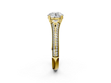14K Yellow Gold 0.95 Carat E VS1 Round Diamond Split Shank Engagement Ring with Pavé Band