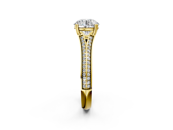 14K Yellow Gold 3.03 Carat D VVS2 Round Diamond Split Shank Engagement Ring with Pavé Band