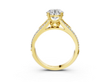 14K Yellow Gold 0.95 Carat E VS1 Round Diamond Split Shank Engagement Ring with Pavé Band
