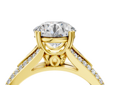 14K Yellow Gold 0.95 Carat E VS1 Round Diamond Split Shank Engagement Ring with Pavé Band