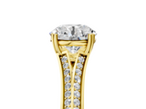 14K Yellow Gold 0.95 Carat E VS1 Round Diamond Split Shank Engagement Ring with Pavé Band