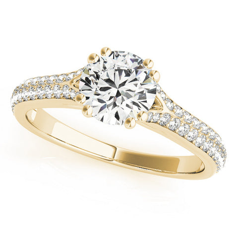 Yellow gold Round Solitaire Pave Split Shank Engagement Ring with Six-Prong Setting
