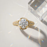 Yellow gold Round Solitaire Pave Split Shank Ring with Four-Prong Setting_15
