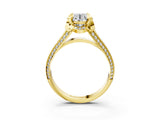 Yellow gold Round Solitaire Pave Split Shank Ring with Four-Prong Setting_158