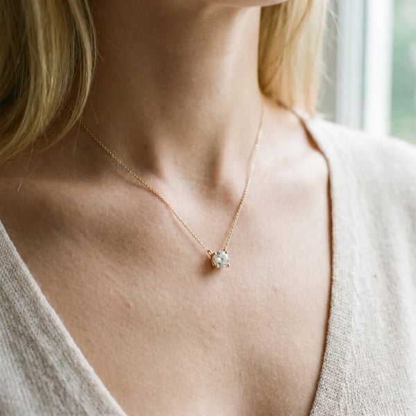 Yellow gold Round Solitaire Pendant with Four-Prong Basket Setting
