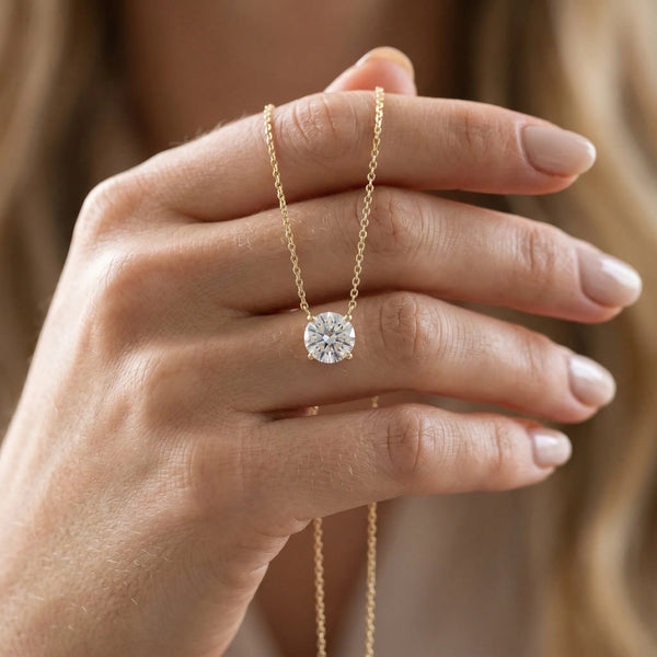 Yellow gold Round Solitaire Pendant with Four-Prong Basket Setting