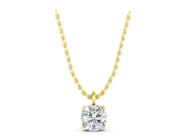 Yellow gold Round Solitaire Pendant with Four-Prong Setting