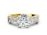 Yellow gold Round Solitaire Princess Side Stone Engraved Band Prong Setting Ring_3