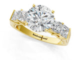 Yellow gold Round Solitaire Princess Side Stone Engraved Band Prong Setting Ring_4