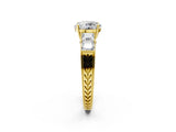 Yellow gold Round Solitaire Princess Side Stone Engraved Band Prong Setting Ring_5