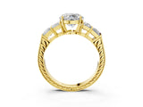 Yellow gold Round Solitaire Princess Side Stone Engraved Band Prong Setting Ring_6
