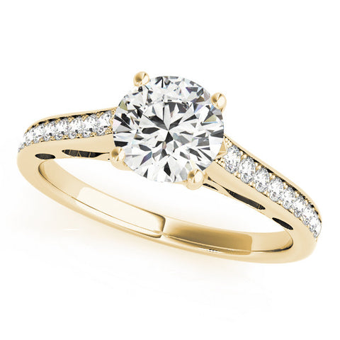 Yellow gold Round Solitaire Prong Set Diamond Engagement Ring with Pave Band 2