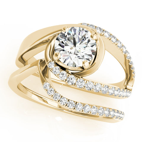 Yellow gold Round Solitaire Split Shank Halo Prong Ring 1