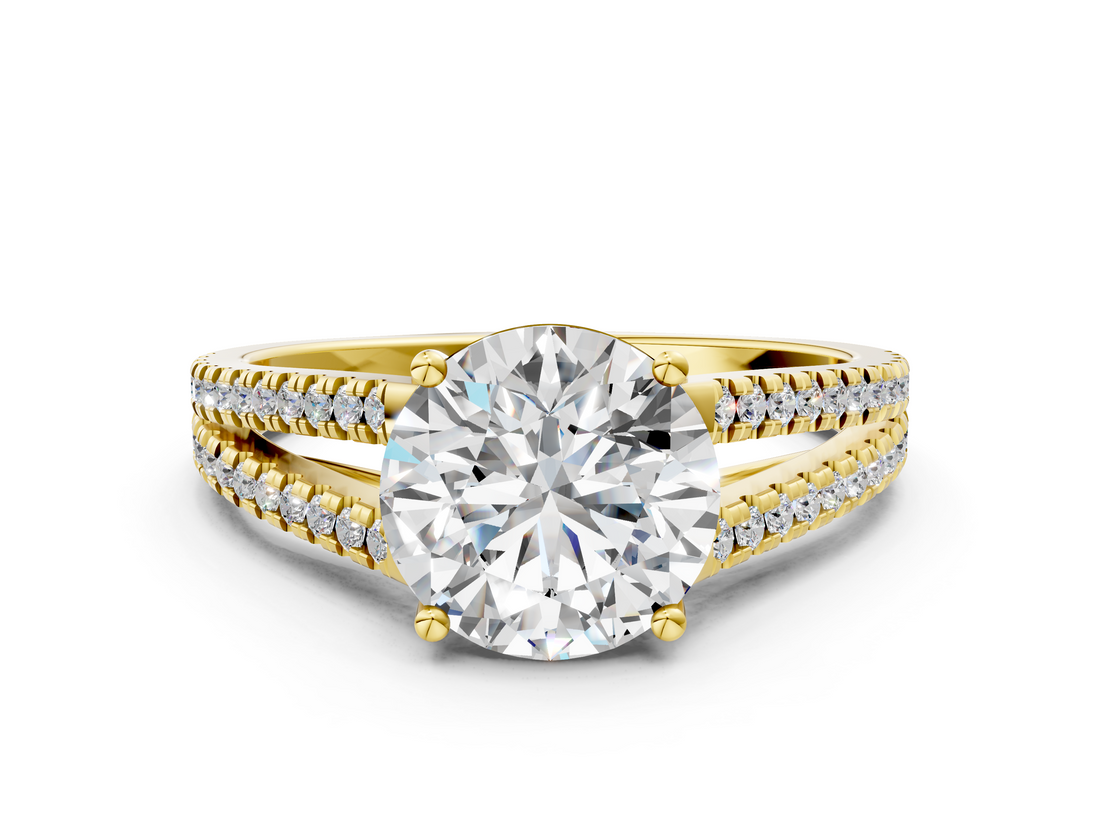 Yellow gold Round Solitaire Split Shank Pavé Diamond Engagement Ring_317