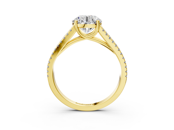 Yellow Gold Round Split Shank Solitaire Engagement Ring Setting with Double Pave Strands