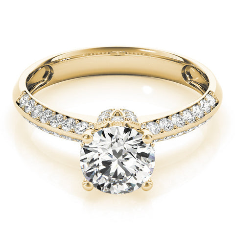 Yellow gold Round Solitaire Split Shank Pave Diamond Engagement Ring with Four-Prong Setting 1